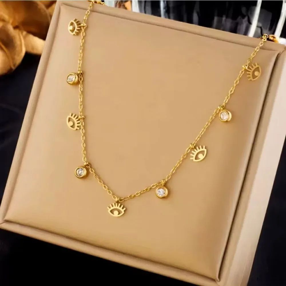Eye Crystal Pendant Necklace Clavicle Chain